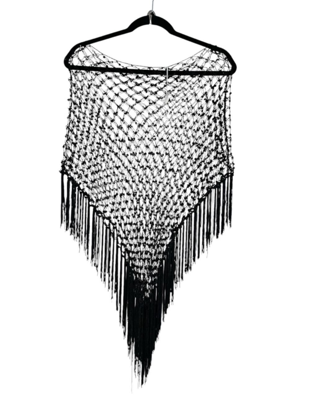 Whimsigoth Crochet Sequin Shawl Tassel Fringe Poncho Witchy Goblincore Y2K Boho